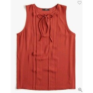 J.Crew Sleeveless Pleated Tie Front V-neck Blouse Sienna Brown AJ402 Size S